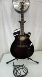 Ibanez AEG20II-TRS-3R-01 acoustic / electric guitar with cord and stand.