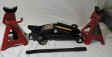 Black Jack 2 ton floor jack and a pair of Big Red 3 ton jack stands.