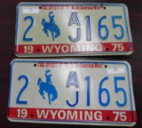 Two pair sequential 1975 Wyoming License Plates.