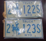 Two pair sequential 1975 Wyoming Truck License Plates.