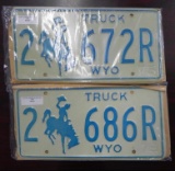 Two pair 1975 Wyoming Truck License Plates.