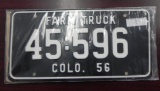 Two pair 1956 Colorado Fram Truck License Plates.