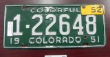 One 1951 Colorado License Plate.