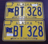 Two pair 1974 Alaska License Plates.