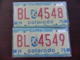 Two pair 1975 Centtenial Colorado License Plates.