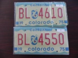 Two pair 1975 Centtenial Colorado License Plates.