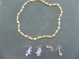 Bead and yellow gold filled fashion necklace & two sets of earrings.