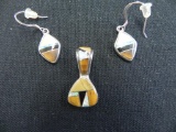 Mosiac sterling silver pendant and earrings.