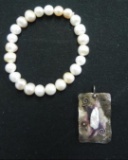 Fresh water pearl bracelet and copper/silver fresh water pendant.