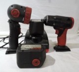 Snap On 14.4 volt cordless drill with light, charger and 2 batteries.