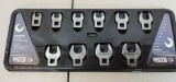 Set of 10 Matco open end crow foot metric wrenches.