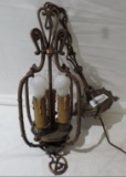 Ornate antique copper hanging lamp.