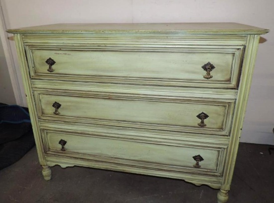 45x21x37" vintage 3 drawer dresser with brass hardware.