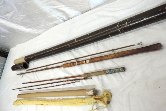Unmarked 8' bamboo flyrod and unmarked 7' 2 piece rod with case.