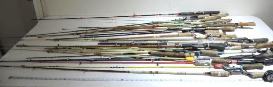 30+ vintage fishing rods for parts or repair.