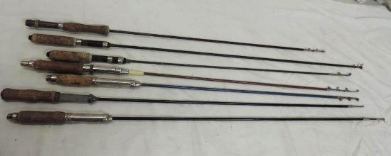7 vintage telescoping rods. Sport king model 155-R, Union Hardware, J.C. Higgins, Hiawatha and more.