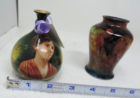 Early hand painted royal Schwarzburg vase and English hand painted vase.