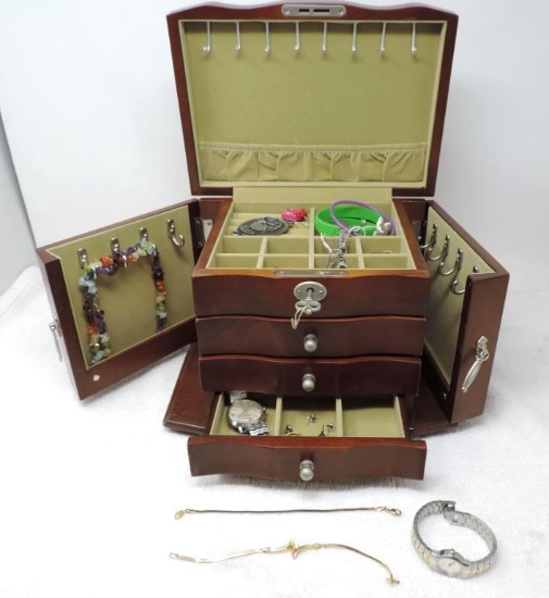 Loaded estate Jewelery box with key and Skagen 229SGX women's watch.