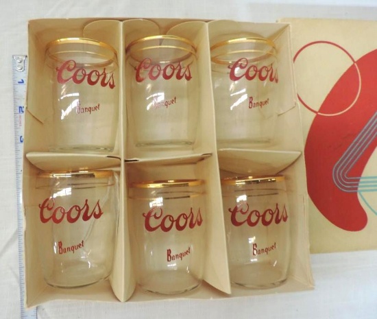 Set of 6 1950's Coors banquet 3" beer glasses.