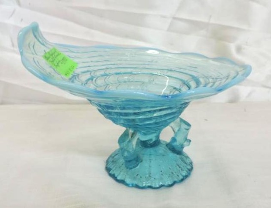 Blue opalescent 3 footed English bowl.