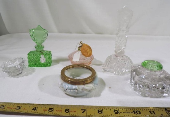 Two cut crystal perfumes, Wavecrest dresser box and more.