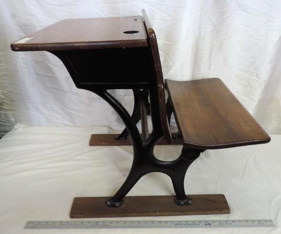 Antique school desk with fold up bench.