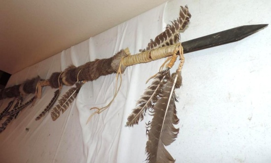 Deer and rawhide lance made by Manny two feathers.