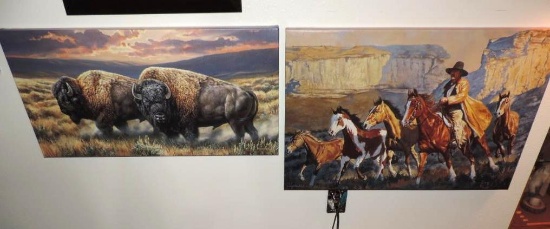 A Cowboy Day Daryl Poulin print and Dusty Plains Bison by Rosemary Millette print.