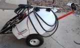 Fimco 20gallon towable sprayer with hose and nozzle.