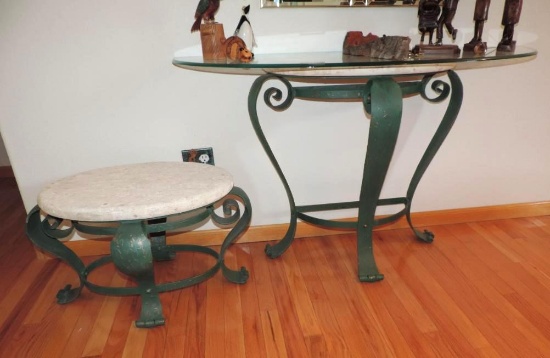 Matching sofa table and side table.