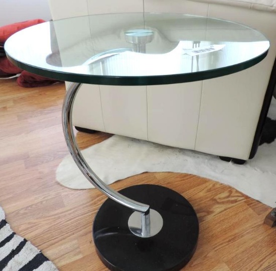 Pair of 18x22" glass top modern metal side tables.