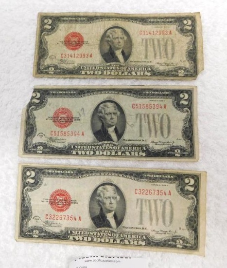 Red ink 1928 US Currency $2 two dollar bills