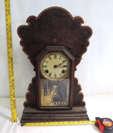 Early ornate Sessions 8 day half hour strike clock.