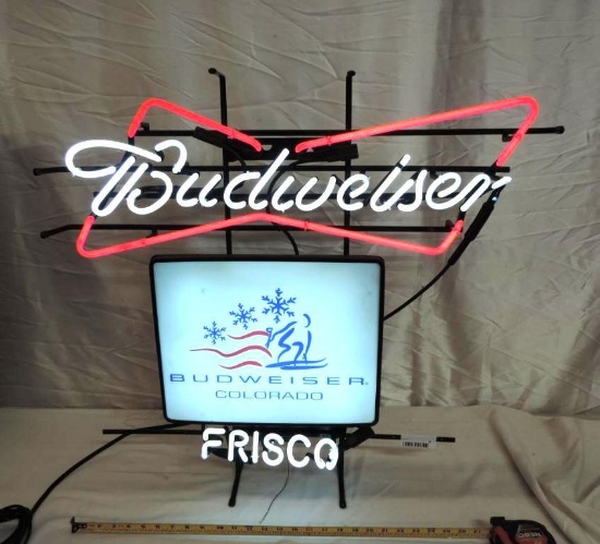 Budweiser Frisco Colorado skier neon sign.