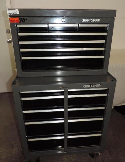 Craftsman 2 piece grey and black rolling tool box.