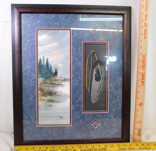 Original Watercolor Framed with a Feather by Buck Taylor