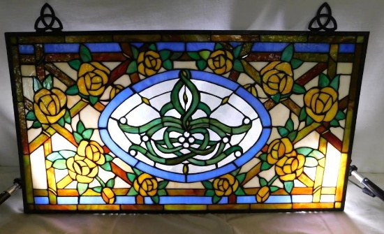 Rose pattern stained glass hanging panel