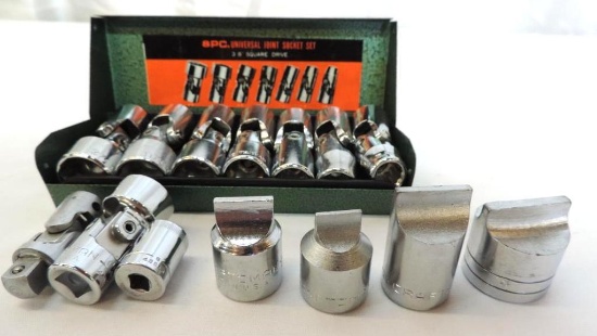 Universal Joint 3/8" drive socket set with Craftsman specialty sockets.