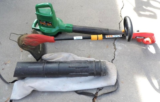 Homelite electric weed eater and Barracuda leaf blower.