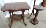 Antique side table, plant stand and coat rack.