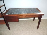 Inlaid simulated stone top desk in excellent shape.