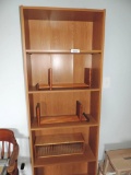 Book shelf with CD rack holder and wooden adjustable bookends.