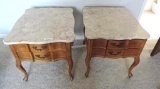 Pair of Hammary stone top end tables.
