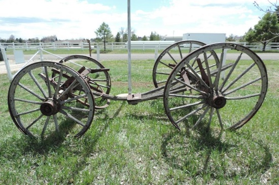 Primitive wagon lawn ornament.