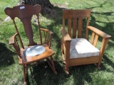 Two antique rocking chairs.
