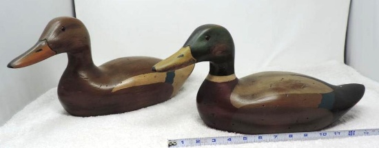 Signed wooden duck decoys.