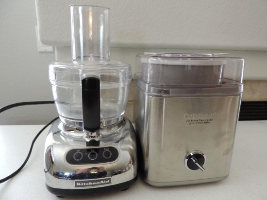 Kitchenaide food processor and Cuisinart ice cream maker.