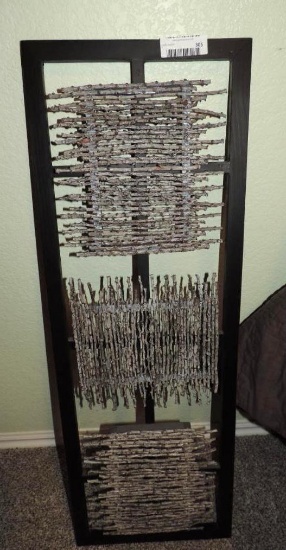 Three pieces of artwork and carved wooden mask.