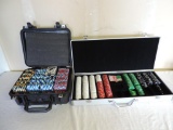 Poker chips with cases.