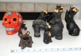 Bearfoot bears and ceramic painted skull.